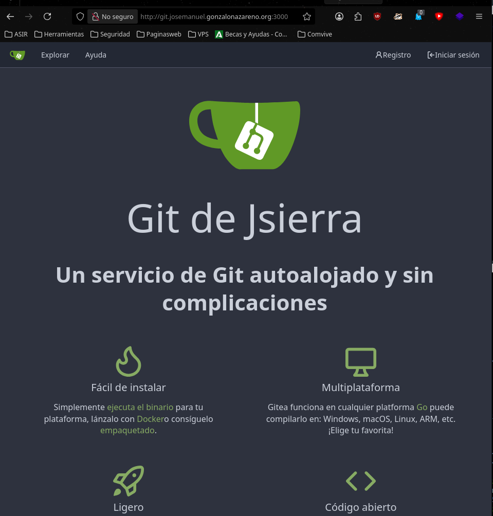 Página principal de Gitea ya instalado