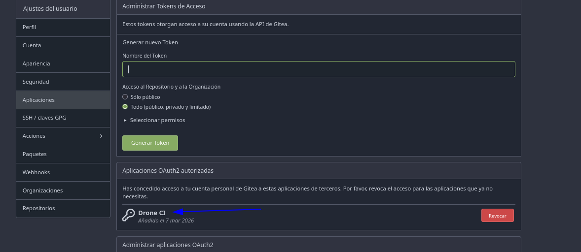 Pantalla de autorización de la aplicación Drone CI