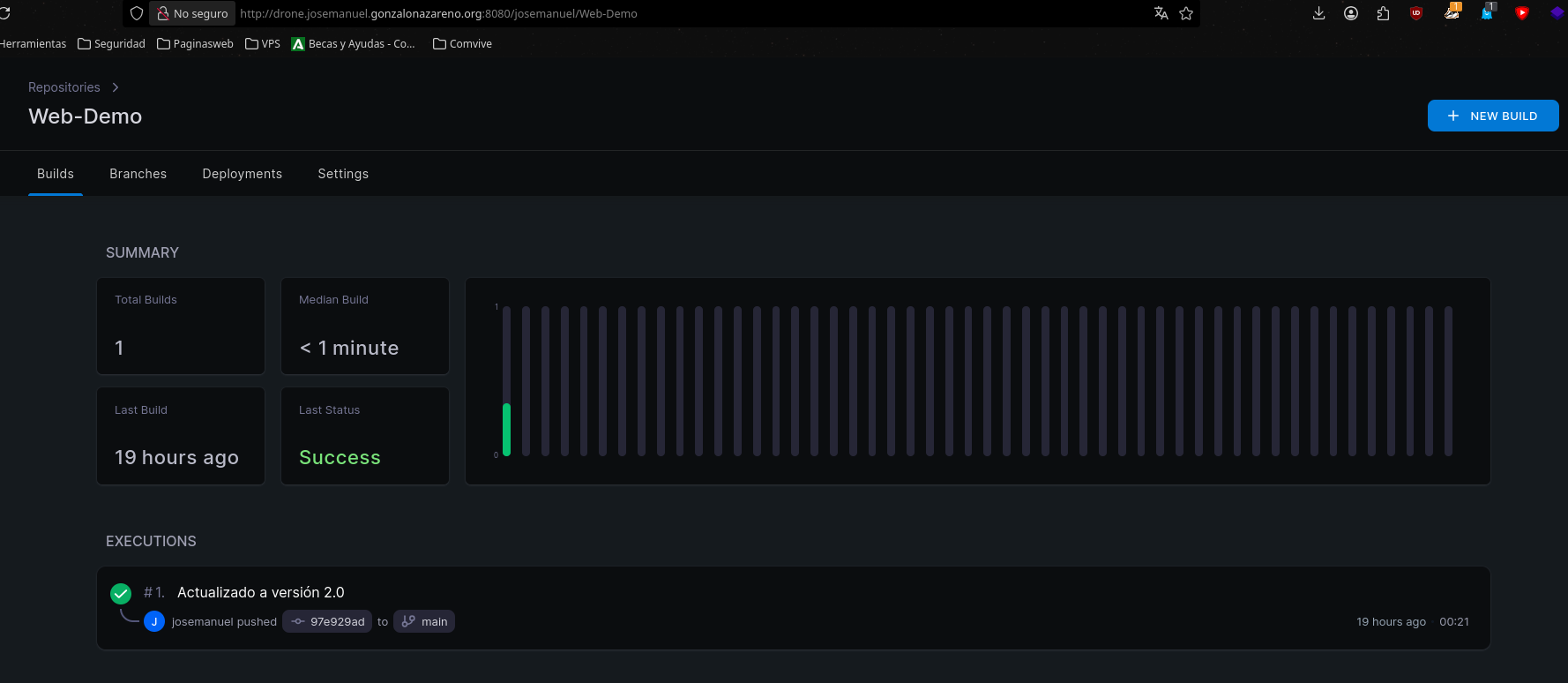 Dashboard de Drone con el build completado en verde