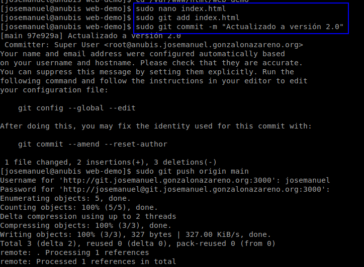 Commit &ldquo;Actualizado a versión 2.0&rdquo; subido a Gitea
