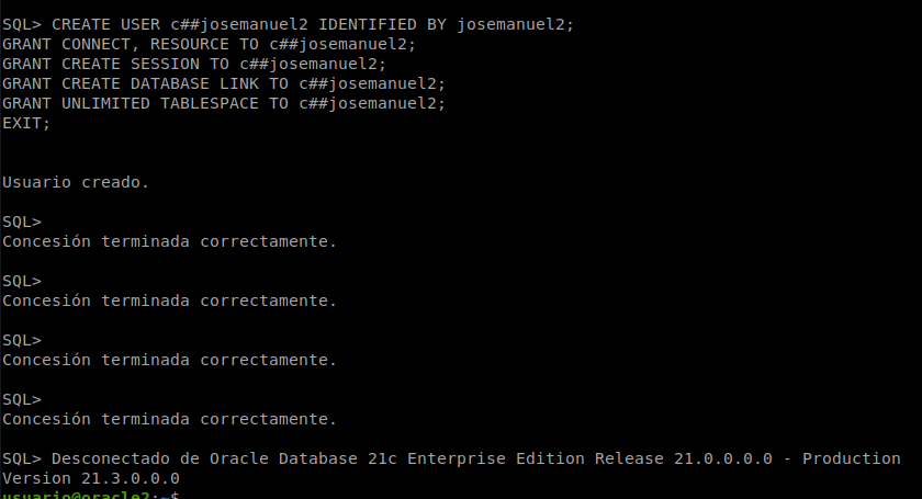 Creación del usuario en Oracle2