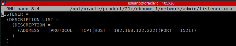 listener.ora configurado en Oracle1