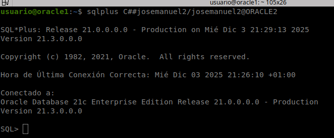 Conexión cruzada desde Oracle1 a Oracle2