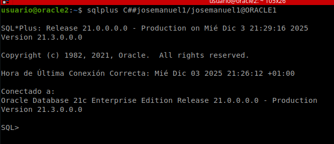 Conexión cruzada desde Oracle2 a Oracle1