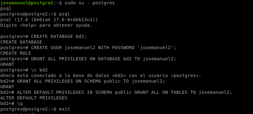 Creación de base de datos y usuario en Postgre2