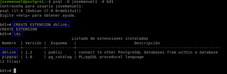Instalación de dblink en Postgre1