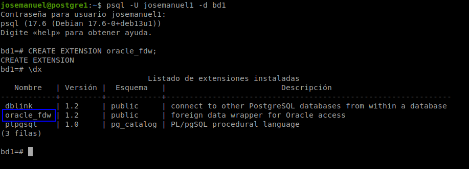 Instalación de paquetes necesarios para oracle_fdw