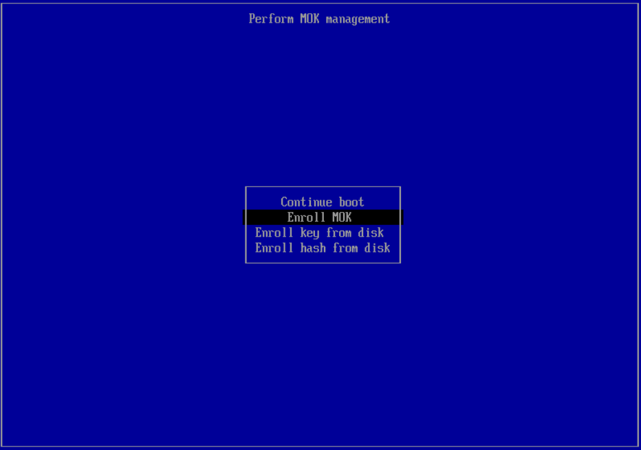 Pantalla Perform MOK management con Enroll MOK seleccionado