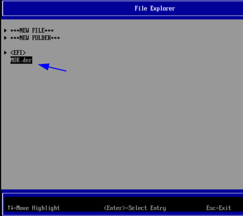File Explorer con MOK.der seleccionado dentro de la carpeta EFI