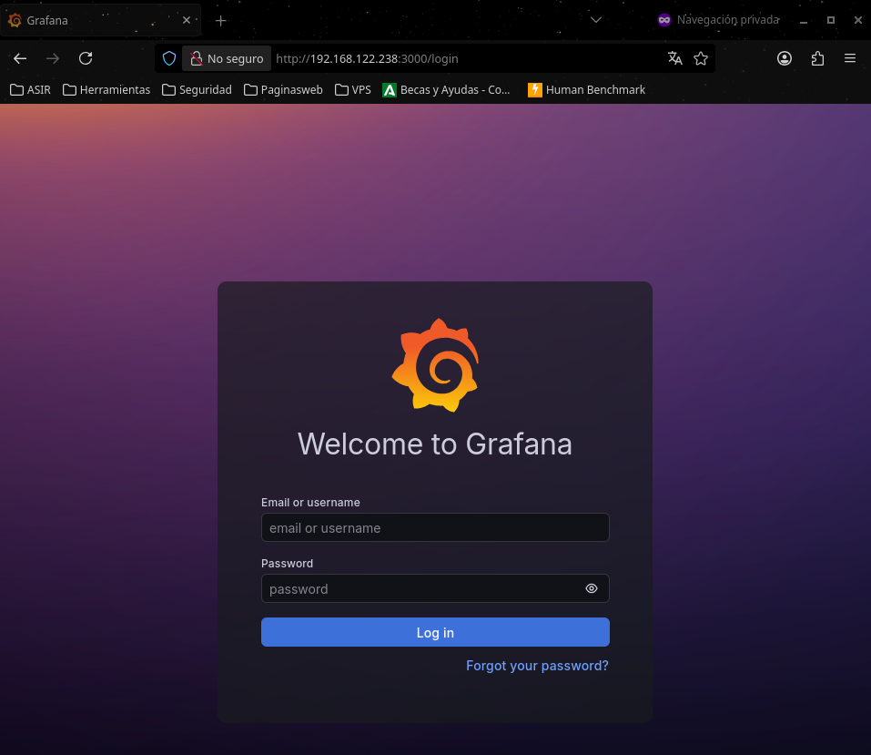 Pantalla de login de Grafana en el navegador