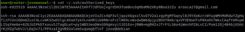 authorized_keys del router con ambas claves añadidas