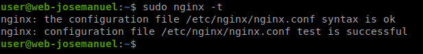 Verificación de sintaxis de nginx correcta