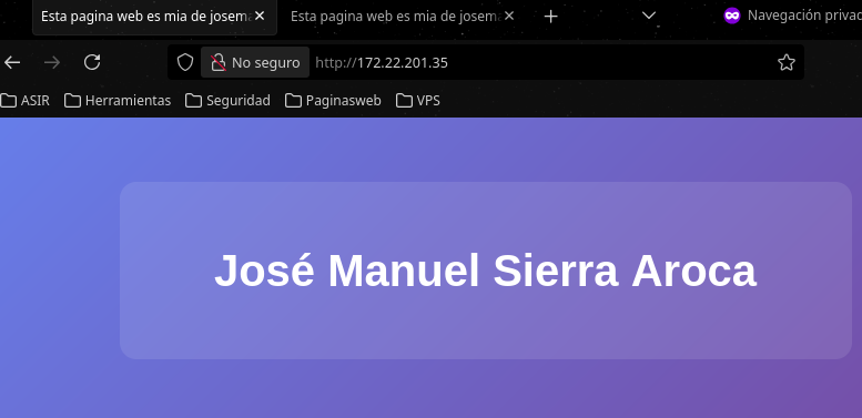 Navegador mostrando la página por IP flotante, con el nombre José Manuel Sierra Aroca