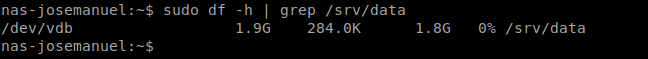 Espacio disponible en /srv/data ya reflejando los 2 GB