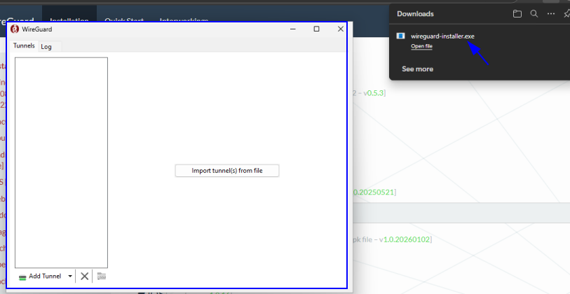 Menú Add Tunnel de WireGuard en Windows, con la opción Add empty tunnel