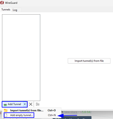 Lista de túneles de WireGuard en Windows antes de configurar