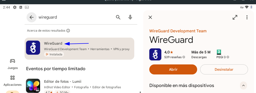 WireGuard en Google Play Store