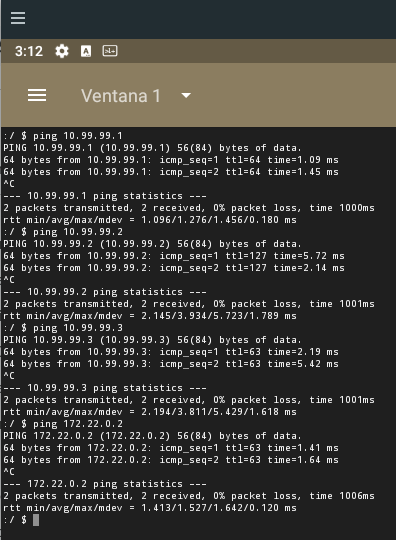 Pings desde Android al servidor y a los clientes Windows y Linux